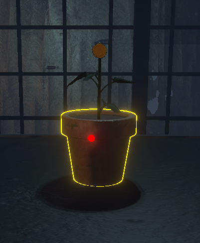Flowerpot highlighted in yellow by red selector dot.